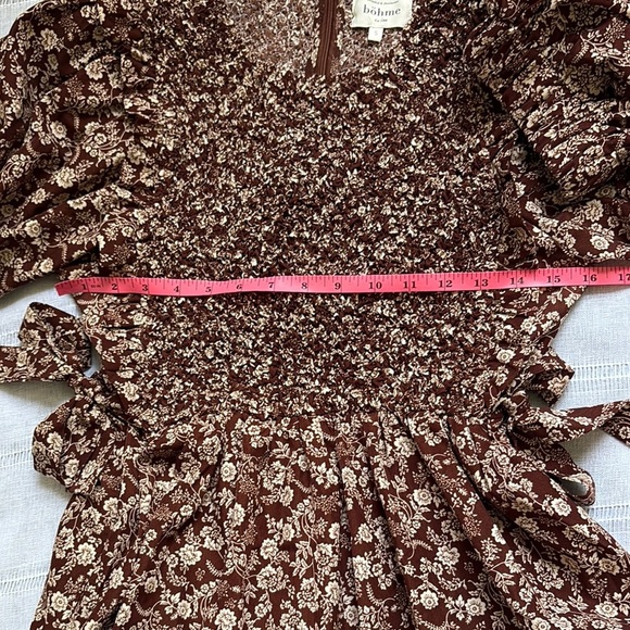 Bohme Brown and White Ruffled Puff Sleeve Mini Dress - Picture 11 of 14